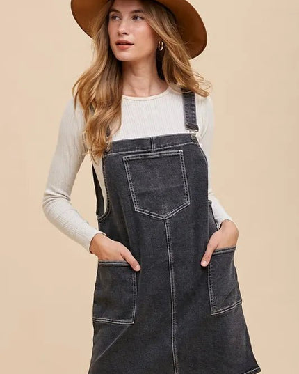 Annie Wear Wide Strap Denim Overall Dress with Pockets - THE AMERICAN BLUE