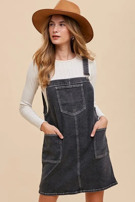 Annie Wear Wide Strap Denim Overall Dress with Pockets - THE AMERICAN BLUE