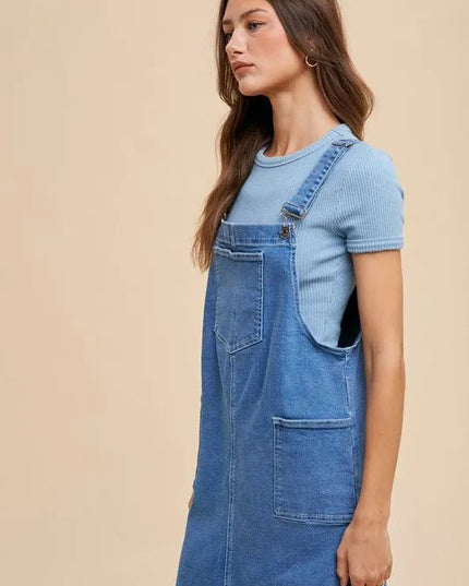 Annie Wear Wide Strap Denim Overall Dress with Pockets - THE AMERICAN BLUE