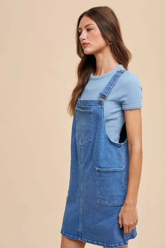 Annie Wear Wide Strap Denim Overall Dress with Pockets - THE AMERICAN BLUE