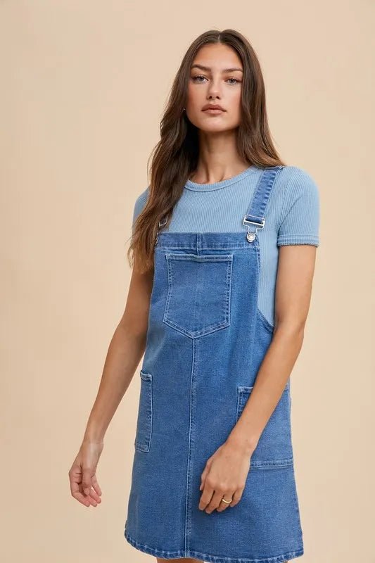 Annie Wear Wide Strap Denim Overall Dress with Pockets - THE AMERICAN BLUE