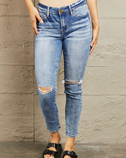 BAYEAS Mid Rise Distressed Skinny Jeans - THE AMERICAN BLUE