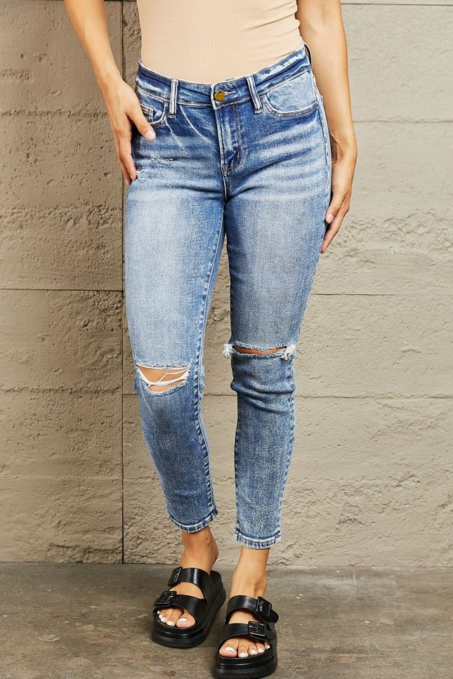 BAYEAS Mid Rise Distressed Skinny Jeans - THE AMERICAN BLUE