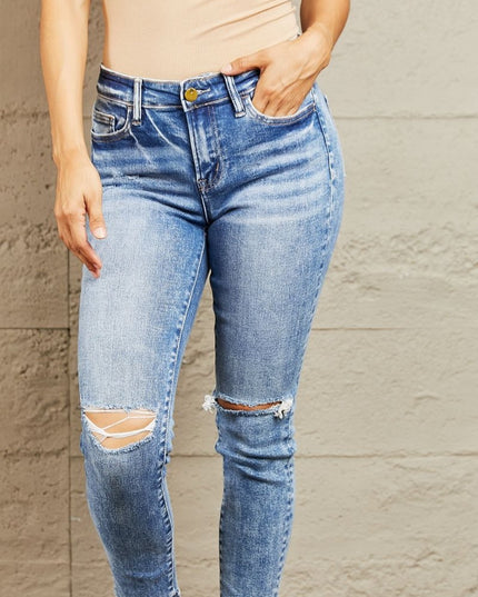 BAYEAS Mid Rise Distressed Skinny Jeans - THE AMERICAN BLUE