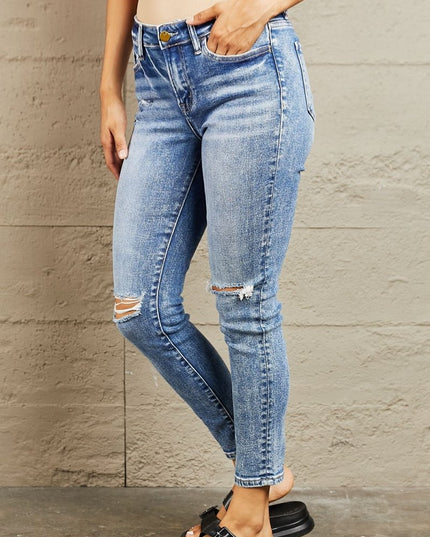 BAYEAS Mid Rise Distressed Skinny Jeans - THE AMERICAN BLUE
