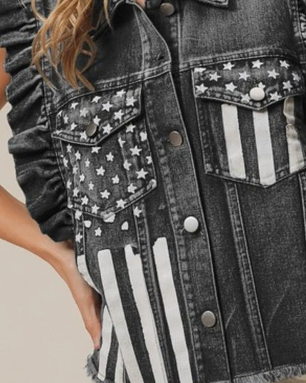 BiBi American Flag Washed Denim Jacket - THE AMERICAN BLUE