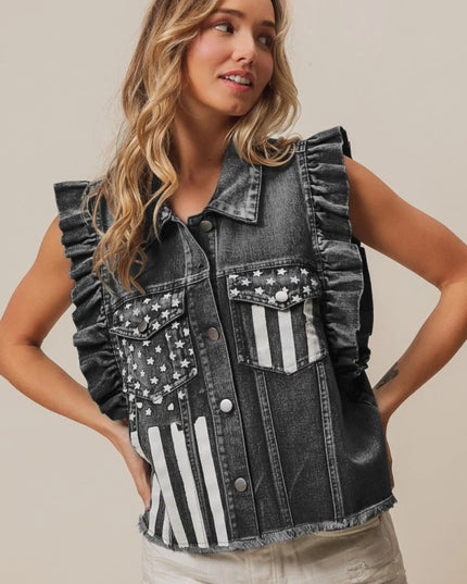BiBi American Flag Washed Denim Jacket - THE AMERICAN BLUE