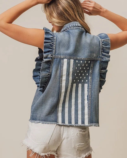 BiBi American Flag Washed Denim Jacket - THE AMERICAN BLUE
