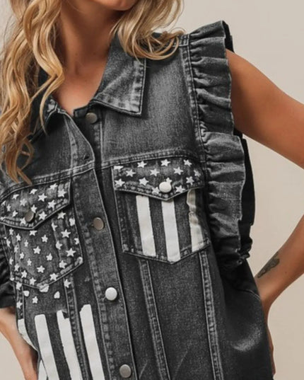 BiBi American Flag Washed Denim Jacket - THE AMERICAN BLUE