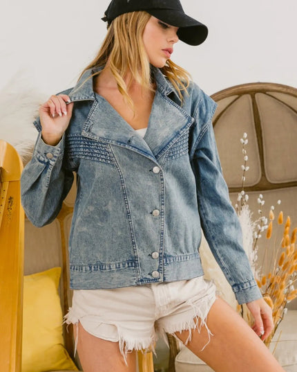 BiBi Button Up Long Sleeve Denim Jacket - THE AMERICAN BLUE