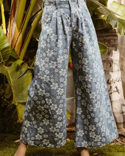 BiBi Floral Texture Wide Leg Jeans - THE AMERICAN BLUE