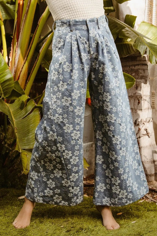 BiBi Floral Texture Wide Leg Jeans - THE AMERICAN BLUE