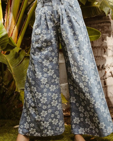 BiBi Floral Texture Wide Leg Jeans - THE AMERICAN BLUE