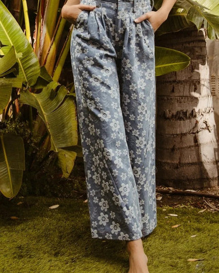 BiBi Floral Texture Wide Leg Jeans - THE AMERICAN BLUE