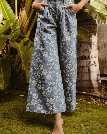 BiBi Floral Texture Wide Leg Jeans - THE AMERICAN BLUE