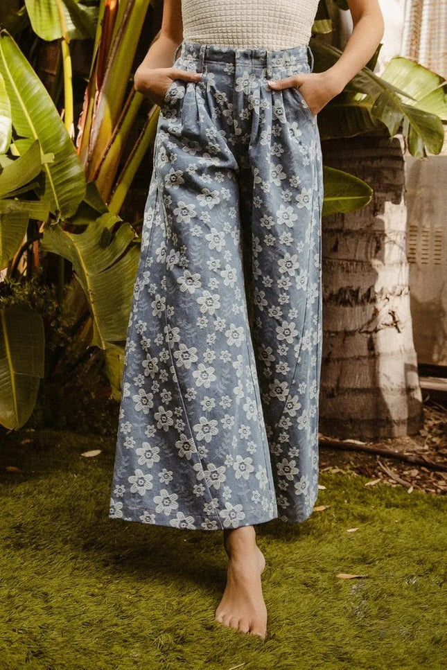 BiBi Floral Texture Wide Leg Jeans - THE AMERICAN BLUE