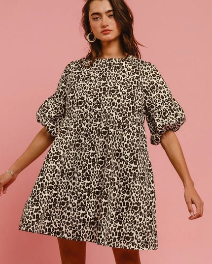 BiBi Leopard Denim Dress With Back Contrast Tie Detail - THE AMERICAN BLUE
