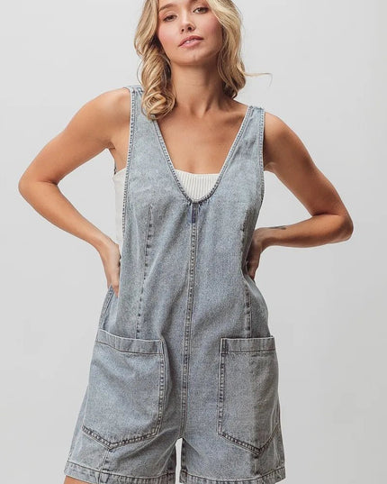 BiBi Patch Vintage Washed Denim Shortall - THE AMERICAN BLUE