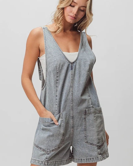 BiBi Patch Vintage Washed Denim Shortall - THE AMERICAN BLUE