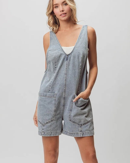 BiBi Patch Vintage Washed Denim Shortall - THE AMERICAN BLUE