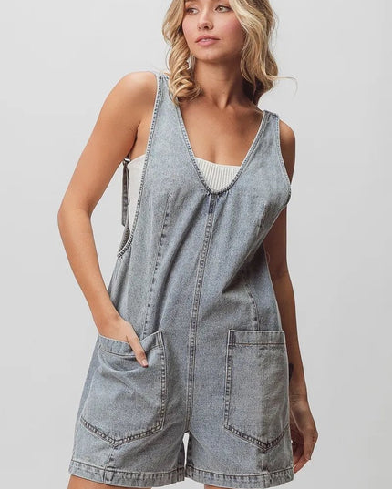 BiBi Patch Vintage Washed Denim Shortall - THE AMERICAN BLUE