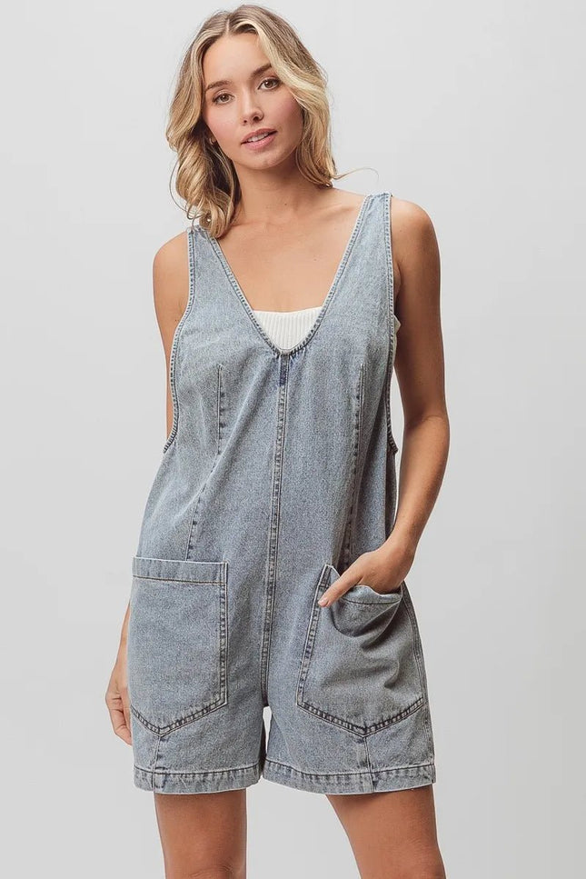 BiBi Patch Vintage Washed Denim Shortall - THE AMERICAN BLUE