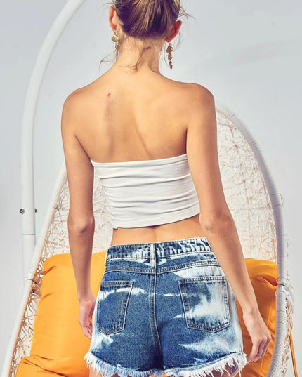 BiBi US Flag Theme Bleached Denim Shorts - THE AMERICAN BLUE