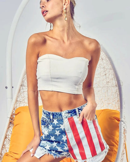 BiBi US Flag Theme Bleached Denim Shorts - THE AMERICAN BLUE