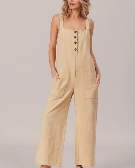 BiBi Washed Denim Buttoned Overall Jumpsuit - THE AMERICAN BLUE