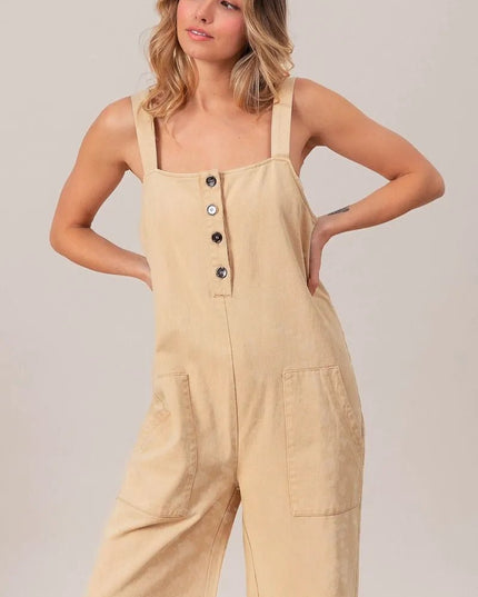 BiBi Washed Denim Buttoned Overall Jumpsuit - THE AMERICAN BLUE