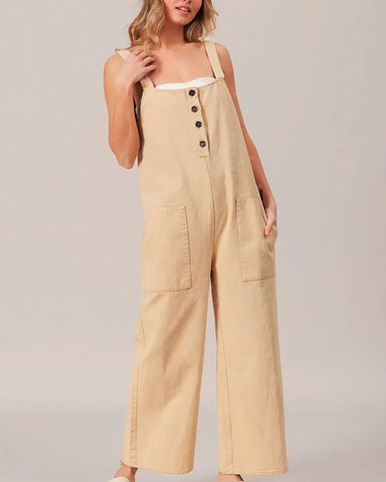BiBi Washed Denim Buttoned Overall Jumpsuit - THE AMERICAN BLUE
