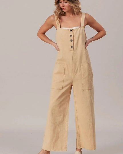 BiBi Washed Denim Buttoned Overall Jumpsuit - THE AMERICAN BLUE