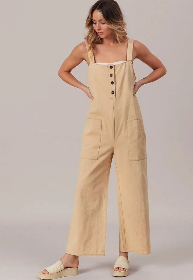 BiBi Washed Denim Buttoned Overall Jumpsuit - THE AMERICAN BLUE