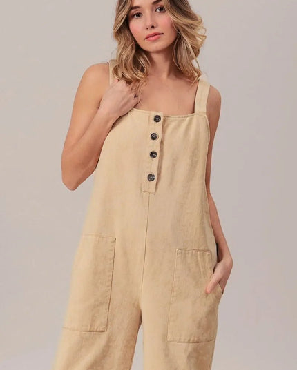 BiBi Washed Denim Buttoned Overall Jumpsuit - THE AMERICAN BLUE