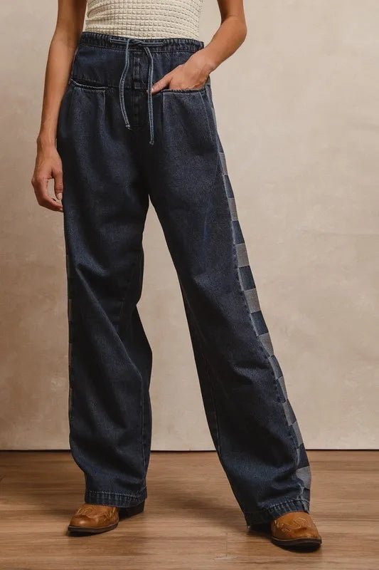 BiBi Washed Denim Mix And Match Long Pants - THE AMERICAN BLUE