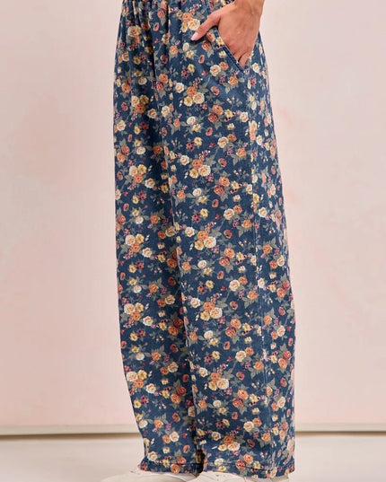 BiBi Washed Floral Print Wide Leg Jeans - THE AMERICAN BLUE