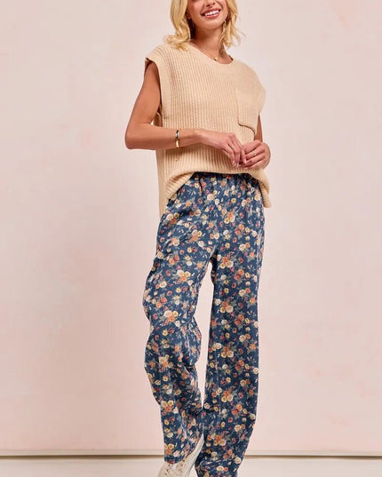 BiBi Washed Floral Print Wide Leg Jeans - THE AMERICAN BLUE