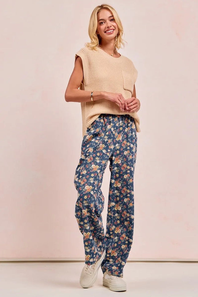 BiBi Washed Floral Print Wide Leg Jeans - THE AMERICAN BLUE