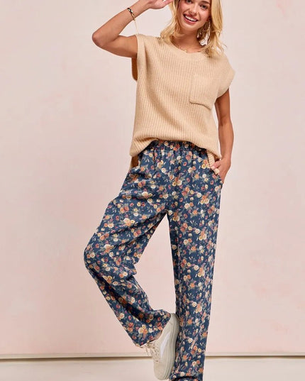 BiBi Washed Floral Print Wide Leg Jeans - THE AMERICAN BLUE