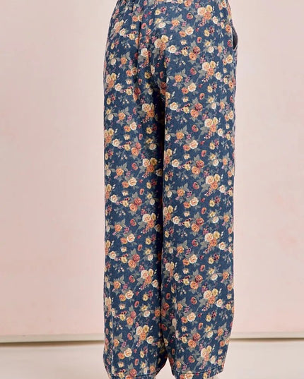 BiBi Washed Floral Print Wide Leg Jeans - THE AMERICAN BLUE