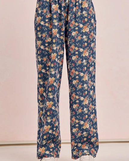 BiBi Washed Floral Print Wide Leg Jeans - THE AMERICAN BLUE
