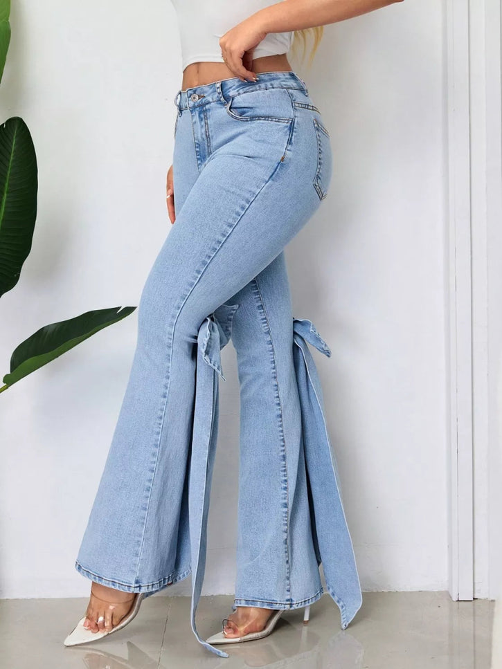 Bow - Accented Flare Leg Jeans - THE AMERICAN BLUE