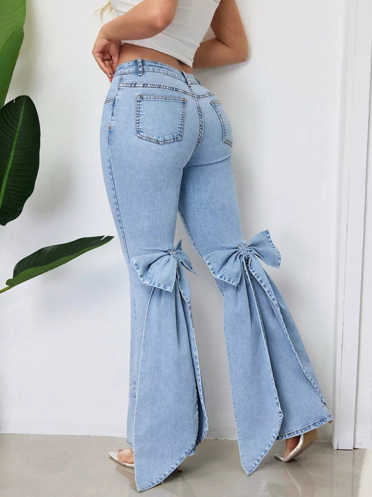 Bow - Accented Flare Leg Jeans - THE AMERICAN BLUE