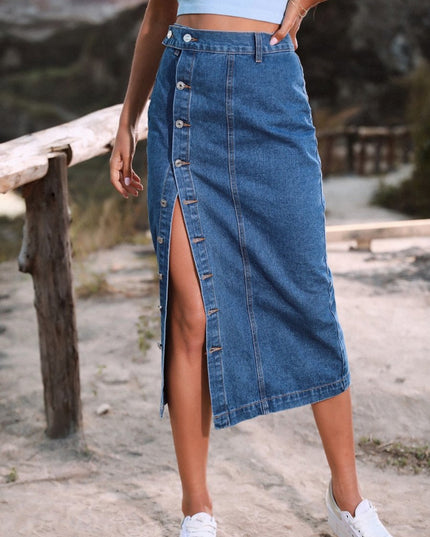 Button Down Denim Skirt - THE AMERICAN BLUE