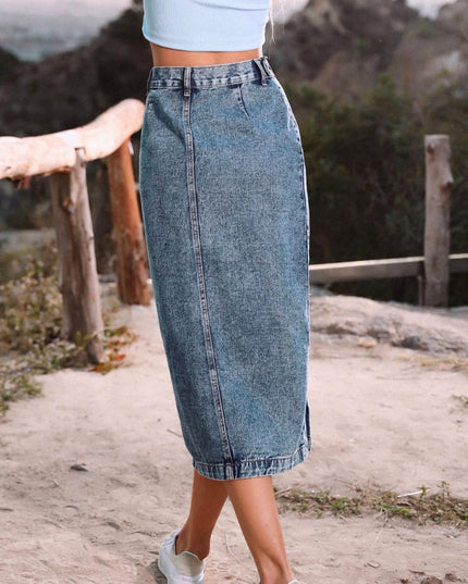 Button Down Denim Skirt - THE AMERICAN BLUE