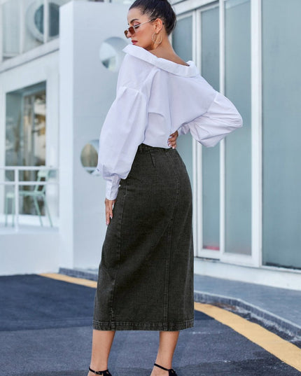 Button Down Denim Skirt - THE AMERICAN BLUE