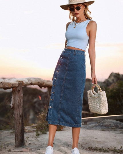 Button Down Denim Skirt - THE AMERICAN BLUE