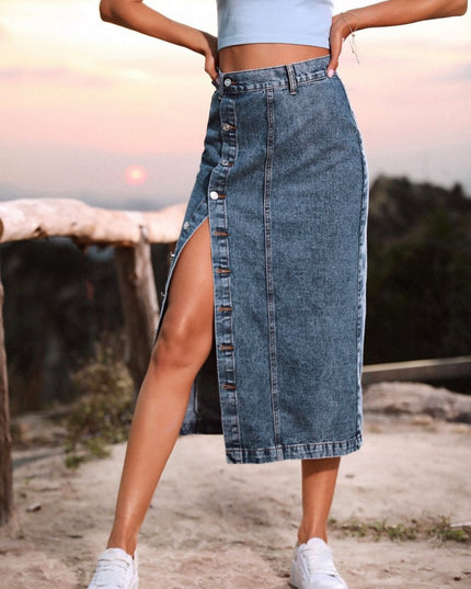 Button Down Denim Skirt - THE AMERICAN BLUE