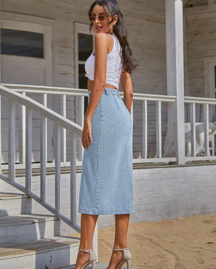 Button Down Denim Skirt - THE AMERICAN BLUE
