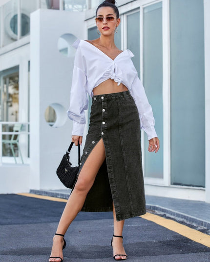 Button Down Denim Skirt - THE AMERICAN BLUE